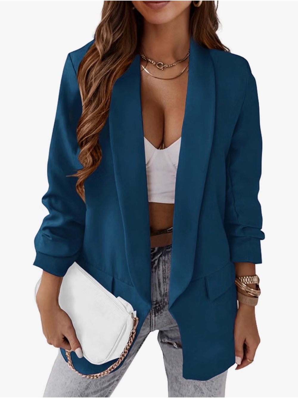 Women's Open-Front Teal Blazer Jacket